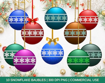 Christmas Bauble Clipart, Christmas Graphics, Snowflake bauble clipart, Christmas Ornament Clip Art, Commercial Use, Digital Christmas Ball