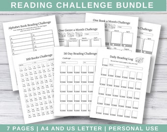 Printable Reading Challenges, US Letter, A4, Reading Tracker, 100 Books Challenge, 30 Day Reading Challenge, Alphabet Reading Challenge