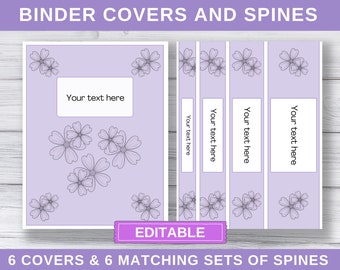Floral Binder Covers and Spines, Editable in Canva, Printable Binder Cover, Teacher Binder, Student Binder, Set of 6 Covers and Spines