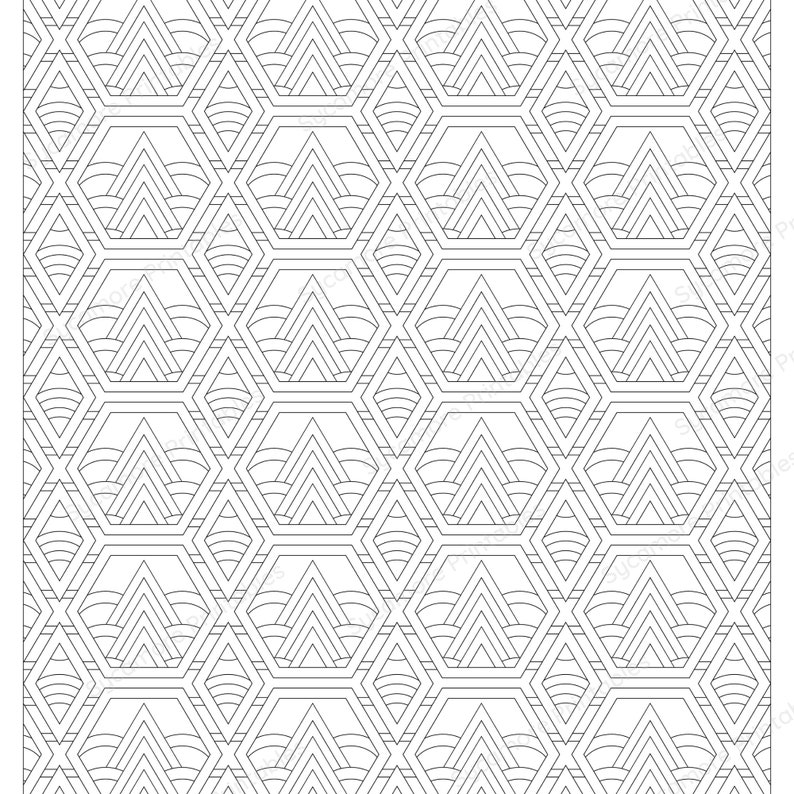 Commercial and personal use geometric pattern colouring pages. PDF and PNG. US Letter size. 300 DPI