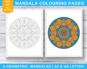 Printable Mandala Colouring Pages, Geometric Coloring Mandalas, Printable Adult Colouring Pages, PDF, Personal Use
