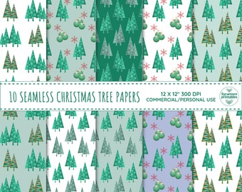 Seamless Christmas Digital Paper Pack, Christmas Holiday Patterns, Christmas Tree Pattern, Digital Paper Pattern