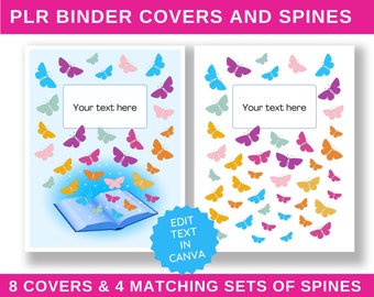 PLR Binder Covers and Spines, Label Editable in Canva, Printable Binder Cover, Commercial Use, 8 Covers & 4 Sets Matching Spines, US Letter