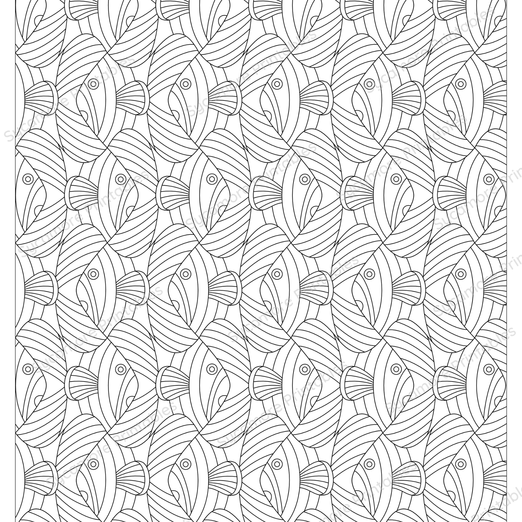 8 Geometric Fish Pattern Colouring Pages, Tessellated Patterns ...