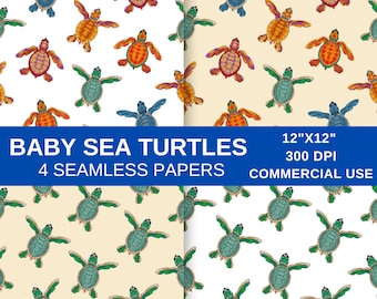 Seamless Sea Turtle Digital Papers, Sea Turtle Pattern, Digital Paper Pattern, Commercial Use