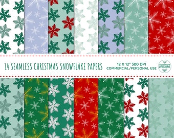 Seamless Christmas Digital Paper Pack, Christmas Holiday Patterns, Christmas Snowflake Pattern, Digital Paper Pattern