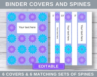 Floral Binder Covers and Spines, Editable in Canva, Printable Binder Cover, Teacher Binder, Student Binder, Set of 6 Covers and Spines