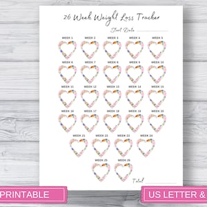 Printable weight loss tracker, 26 Week Weight Loss Tracker, Weight Loss Chart, Weekly Weigh In Tracker, US Letter and A4