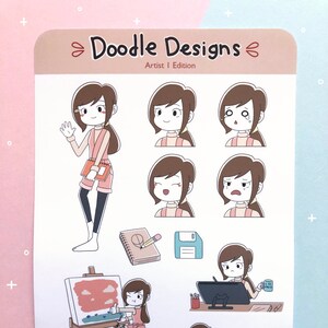Artist Sticker Sheet | Cute Character Stickers | Journal Sticker Sheet