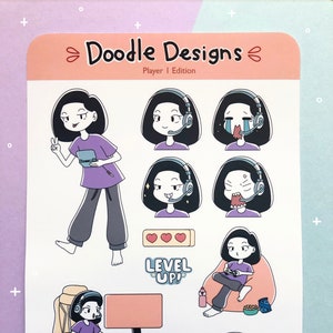 Gamer Sticker Sheet | Cute Character Stickers | Journal Sticker Sheet