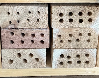 Bee house drilled block-removable bee house block-block for bees-Bee house-pollinator house-mason bee house-beneficial insects-permaculture
