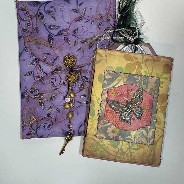 Journal in Pouch: Embroidered & Embellished Fabric Pouch with Enclosed Book - 19 Pages, Accordion Style Diary or Scrapbook - Vintage Details