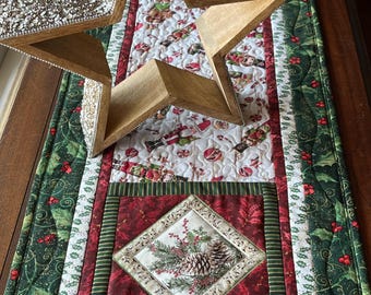Holiday Table Runner 78”: Nutcracker and Holly Christmas, Reversible to Winter Snowflakes, Dining & Party Decor