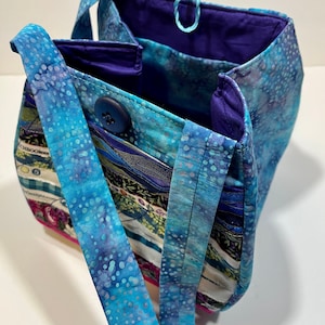 Batik Purse, Featuring a Selvage Edge Accent Pocket, Sturdy Quilted Utility Storage Bag or Craft Project Tote, Crazy String Pieced Purse