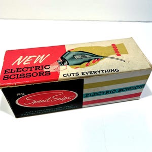 Vintage 50's Electric Scissors: Thor Speed Snips "DeLuxe Model with Built-In Light" in Original Box, Sewing Room Tool, Works