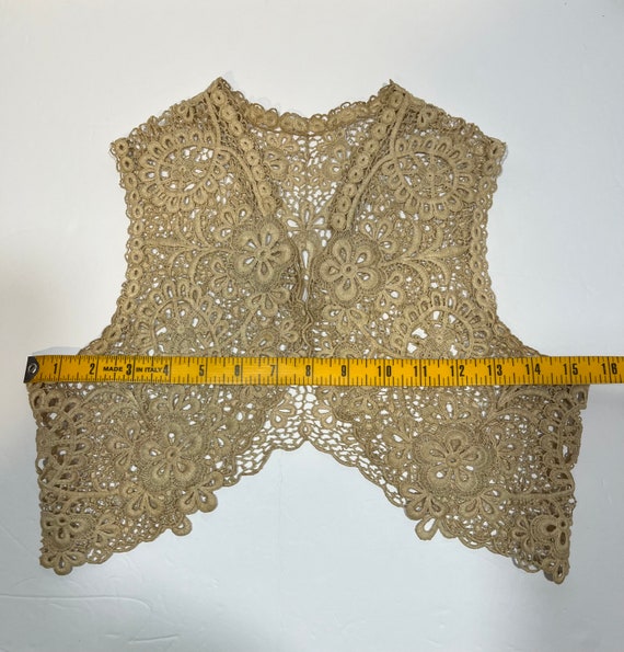 Vintage Tatted Lace Vest, Tiny Ecru Floral Pattern