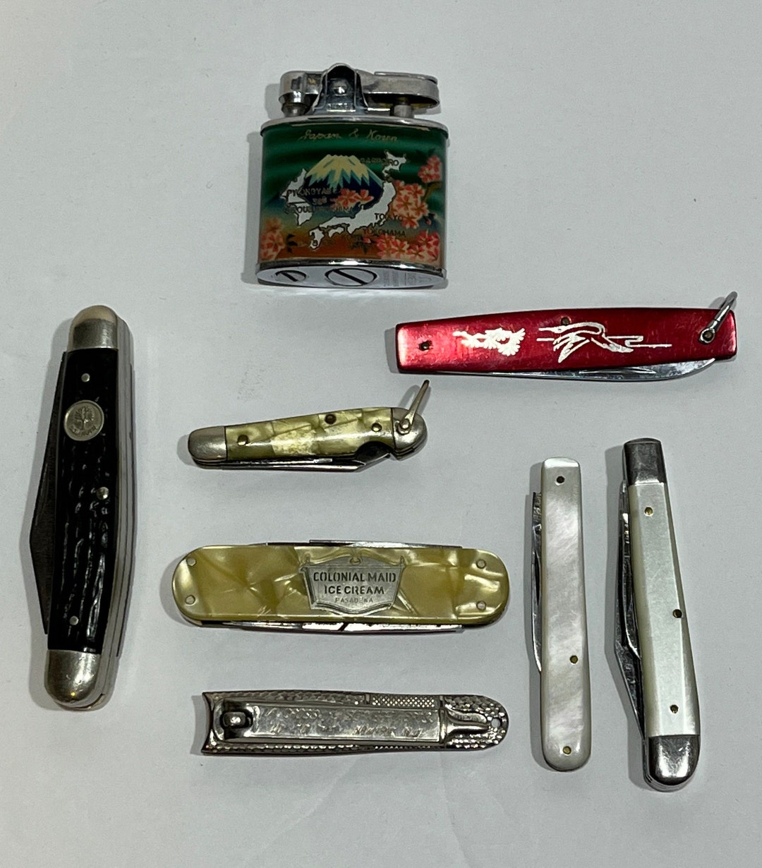 Vintage Collection of Pocket Knives, Some With Advertising, Mt. Fugi