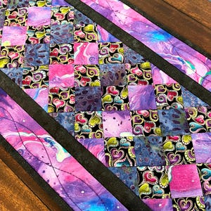 Seminole Patchwork Table Runner 41": Quilted Batik Fabric Center, Embroidered Décor