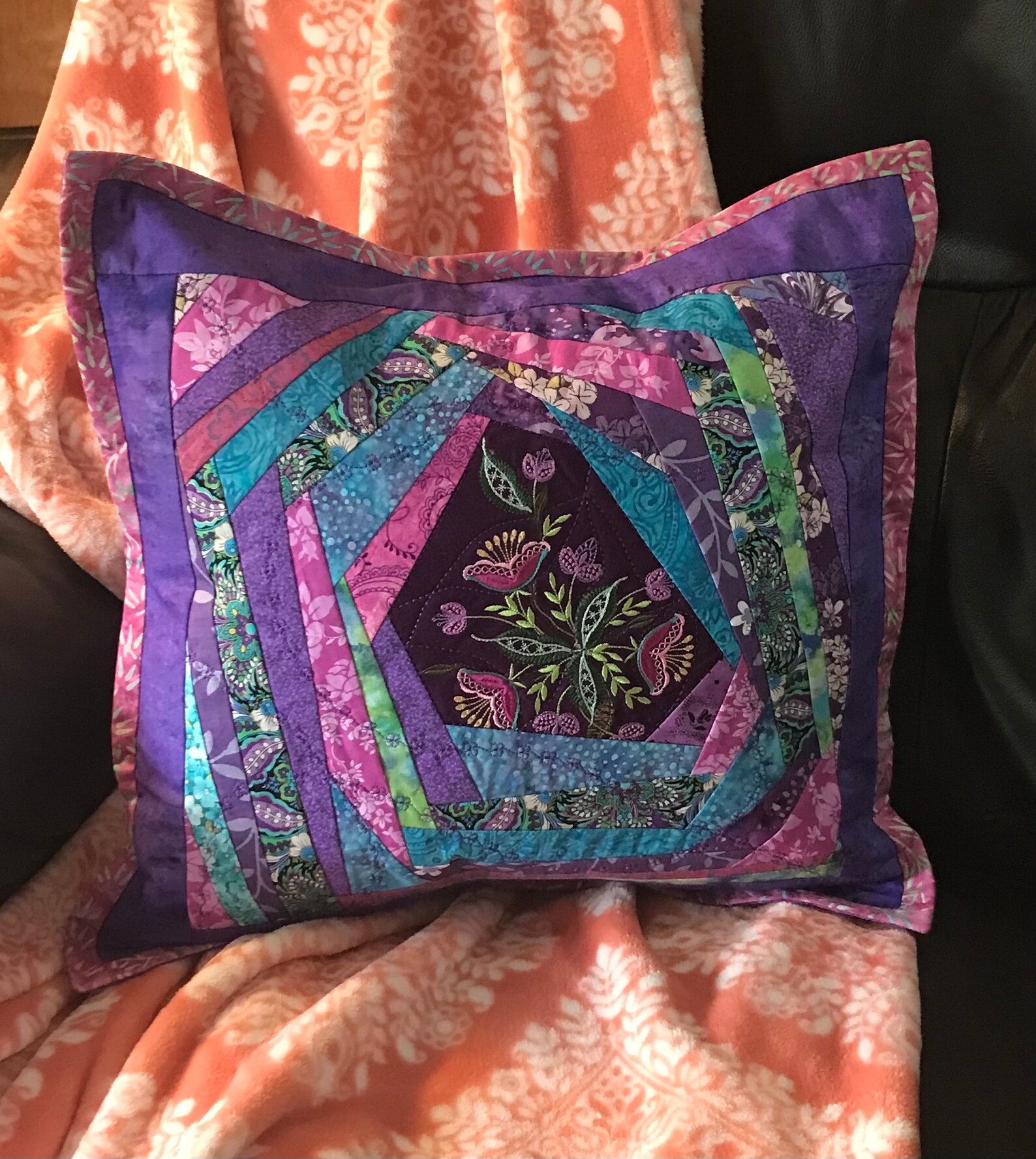 Crazy Quilt Pillow Décor Purple Silk with Floral Embroidery Etsy