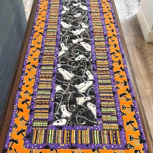 Halloween 64" Table Runner: Glow in the Dark Ghosts, Embroidered Dining, Bureau, or Buffet Scarf