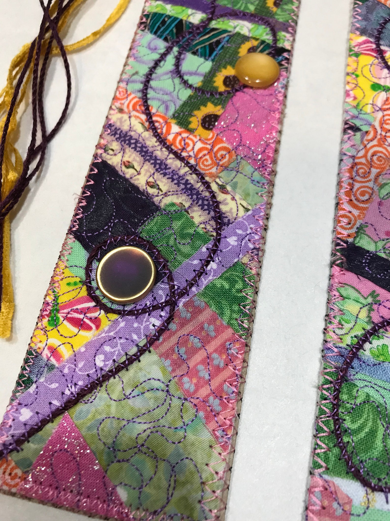 Crazy Quilt Bookmark Piece Pair Scrappy of Bookmarks Etsy