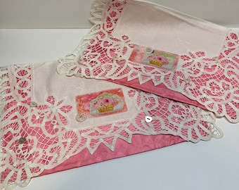 Lingerie Sack: Vintage Cotton Cutwork Linen and Taffeta Lining, Pieced & Embellished, Safe Storage Bag for Wedding or Delicate Clothing