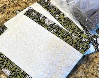 Trio of Sachets: Vintage Embroidery on Linen, Broderie Anglaise, Oversized with 3 Lavender Packets
