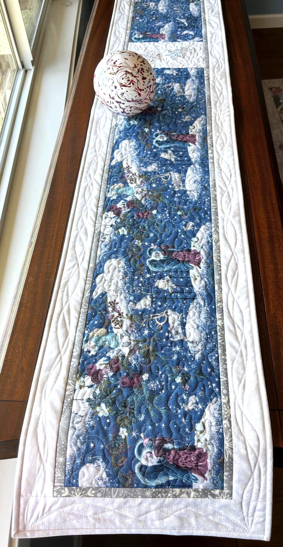 Angelic Christmas Table Runner: Blue Flannel With Embroidered ...