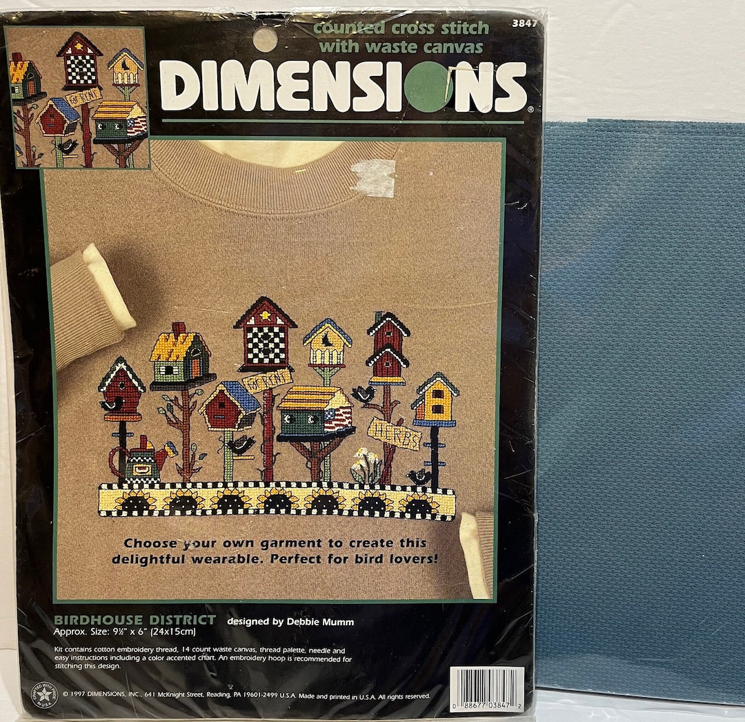 Vintage Craft Kit '97 Dimensions by Debbie Mumm, birdhouse District Counted Cross Stitch