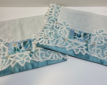 Lingerie Sack: Vintage Cotton Cutwork Linen and Tapestry Silk, Pieced & Embellished, Safe Storage Bag for Wedding or Delicate Clothing