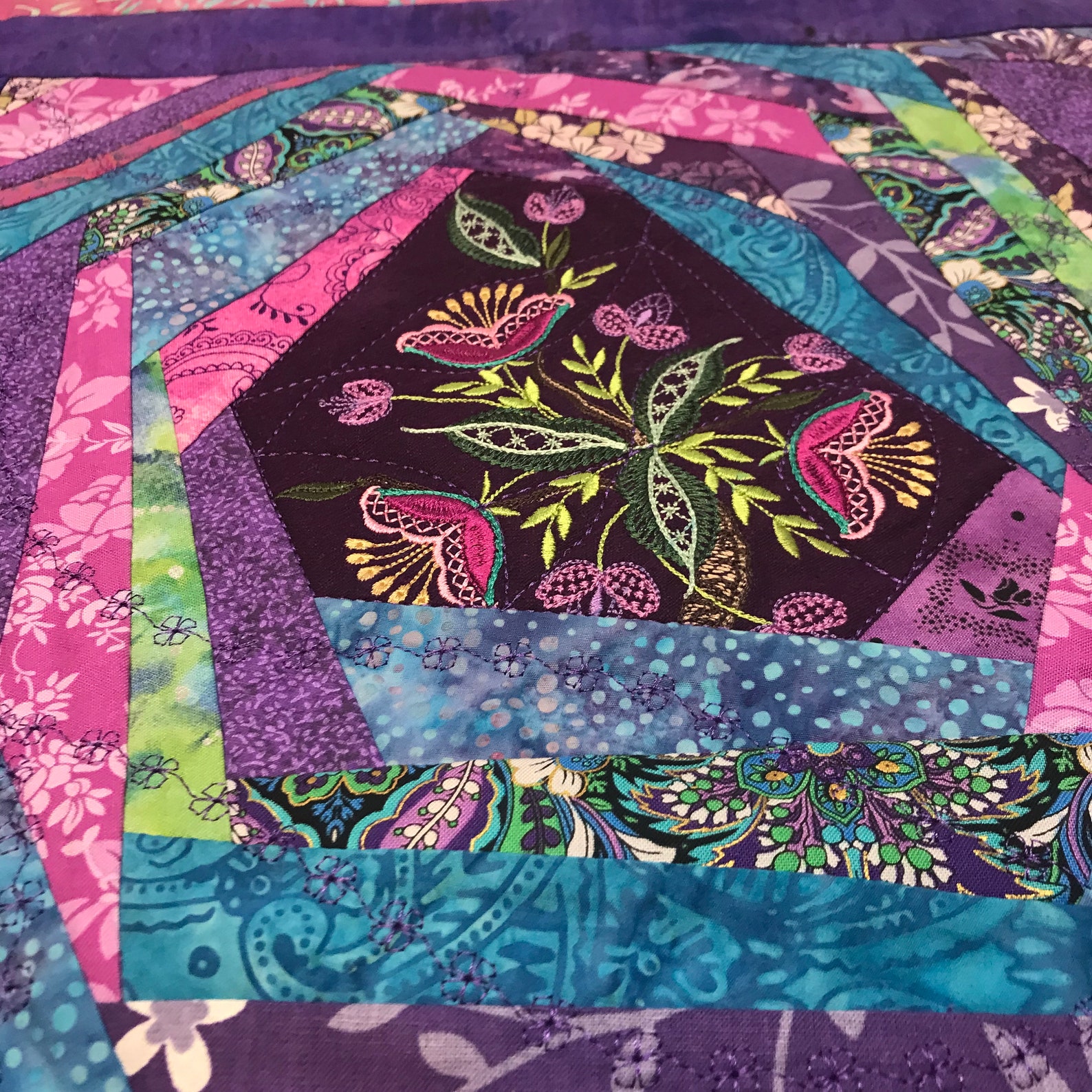 Crazy Quilt Pillow Décor Purple Silk with Floral Embroidery Etsy