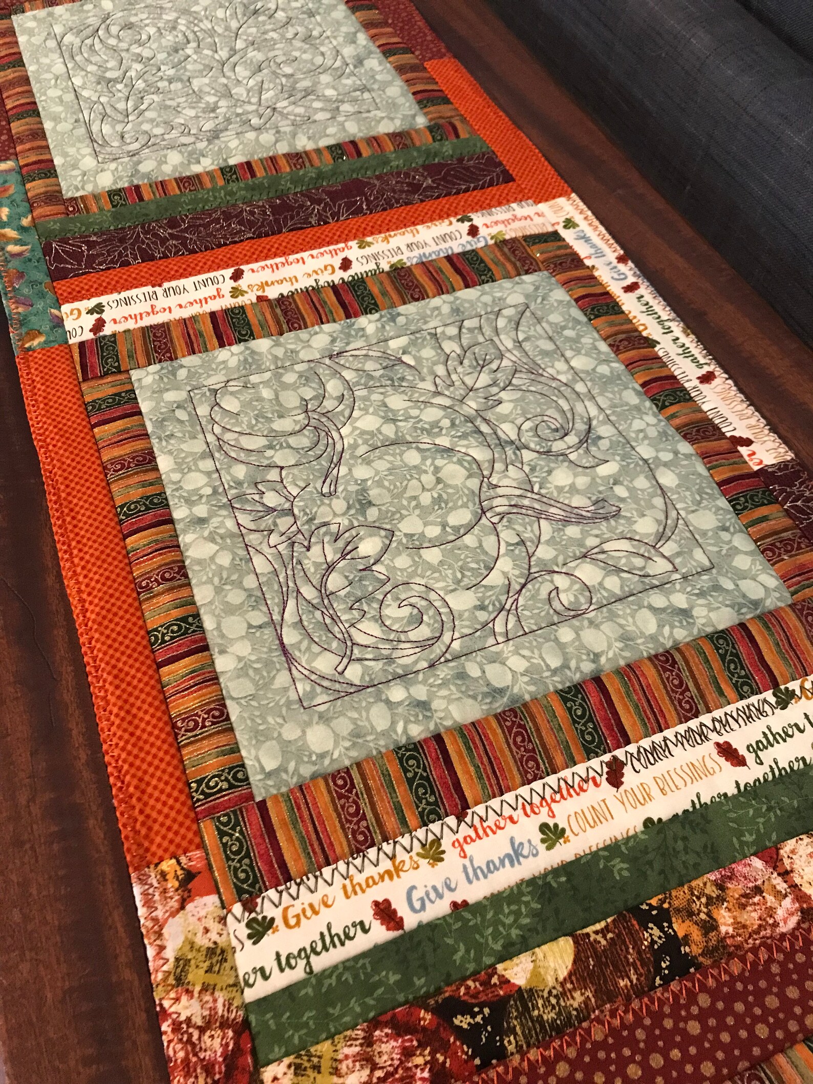 Thanksgiving Table Top Runner Pieced Strip Quilt Autumn Etsy