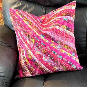 Medley of Pinks, Pillow Cover Décor: Crazy Quilt Inspired, Embellished with Vintage Trim & Embroidery, Sham Style Cover Only