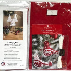 Kits de Noël, au choix : sapins en patchwork rouge ou kit d’oiseaux en feutrine de laine, neufs de MSQC