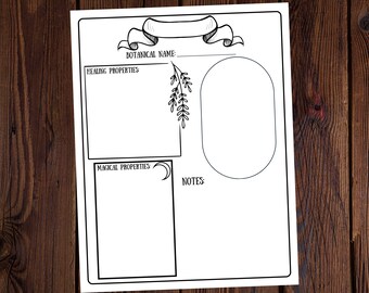Page d'identification des plantes et des herbes - Pages Grimoire - Witchy Grimoire Printable - Green Witch Printable - DIY Grimoire-Witchy Printables - Magic
