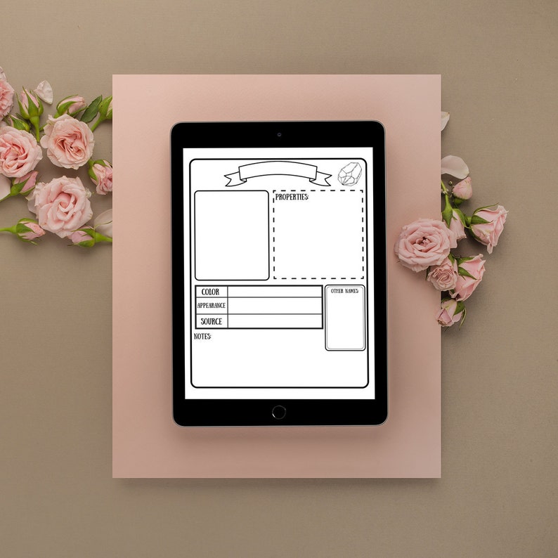Peut inclure: Un t&eacute;l&eacute;chargement num&eacute;rique imprimable d'un tableau d'identification des cristaux. Le tableau comporte des sections pour la couleur, l'apparence, la source, les notes, les propri&eacute;t&eacute;s et les autres noms. Le tableau est con&ccedil;u pour &ecirc;tre utilis&eacute; pour identifier les cristaux.
