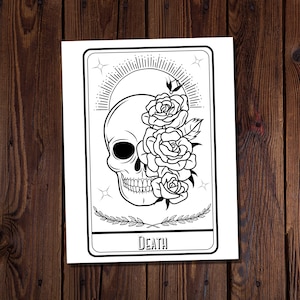 Tod Tarot Karte Malseite-Totenkopf und Rosen Malseite-Tarot Färbung-Witchy Färbung-Todeskarte Färbung-spirituelle Färbung