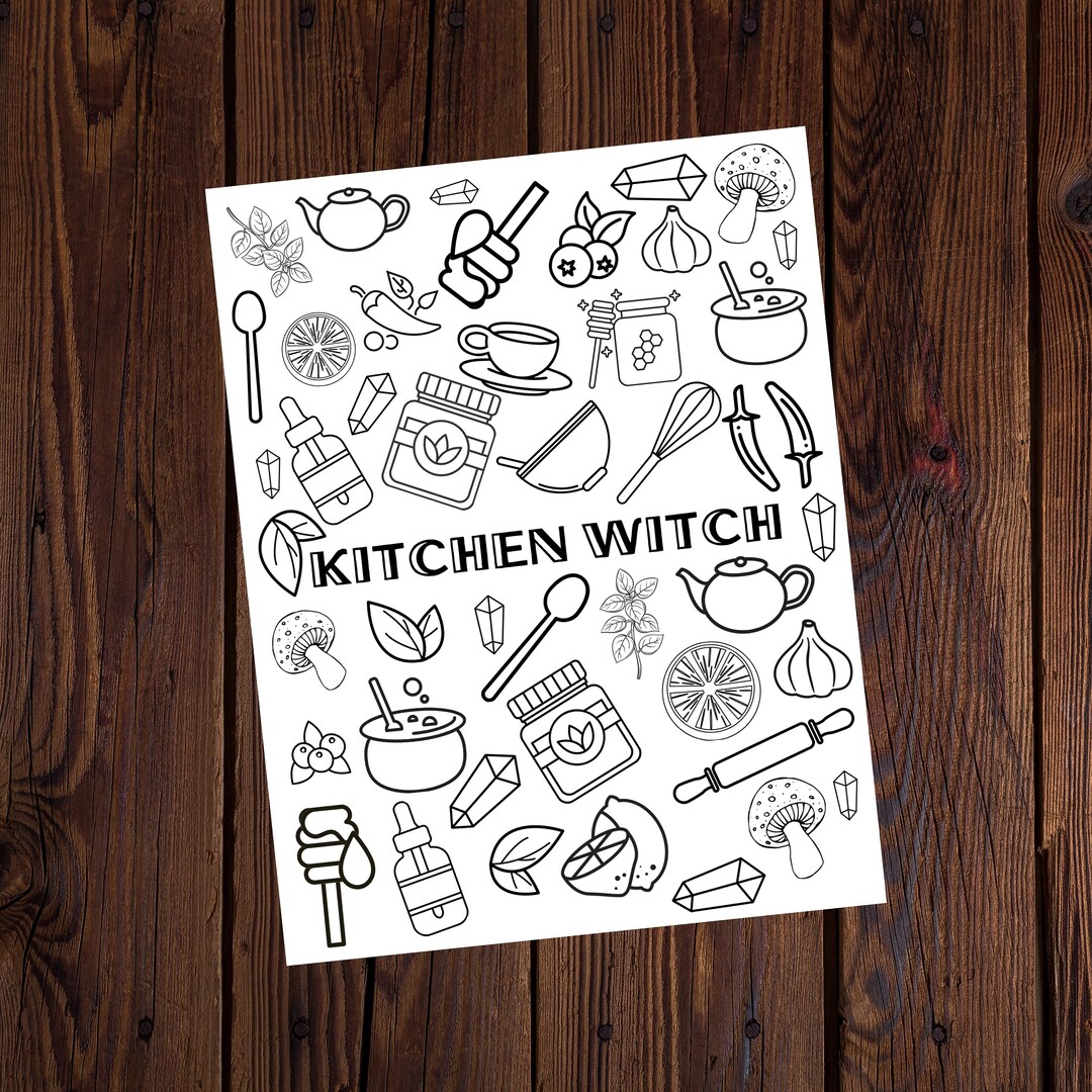 Kitchen Witch Coloring Page- Spiritual - Digital - All Ages Coloring Pages- Adult Coloring ...