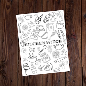 Kitchen Witch Coloring Page- Spiritual - Digital - All Ages Coloring Pages- Adult Coloring- Printable Coloring Page- Magical coloring