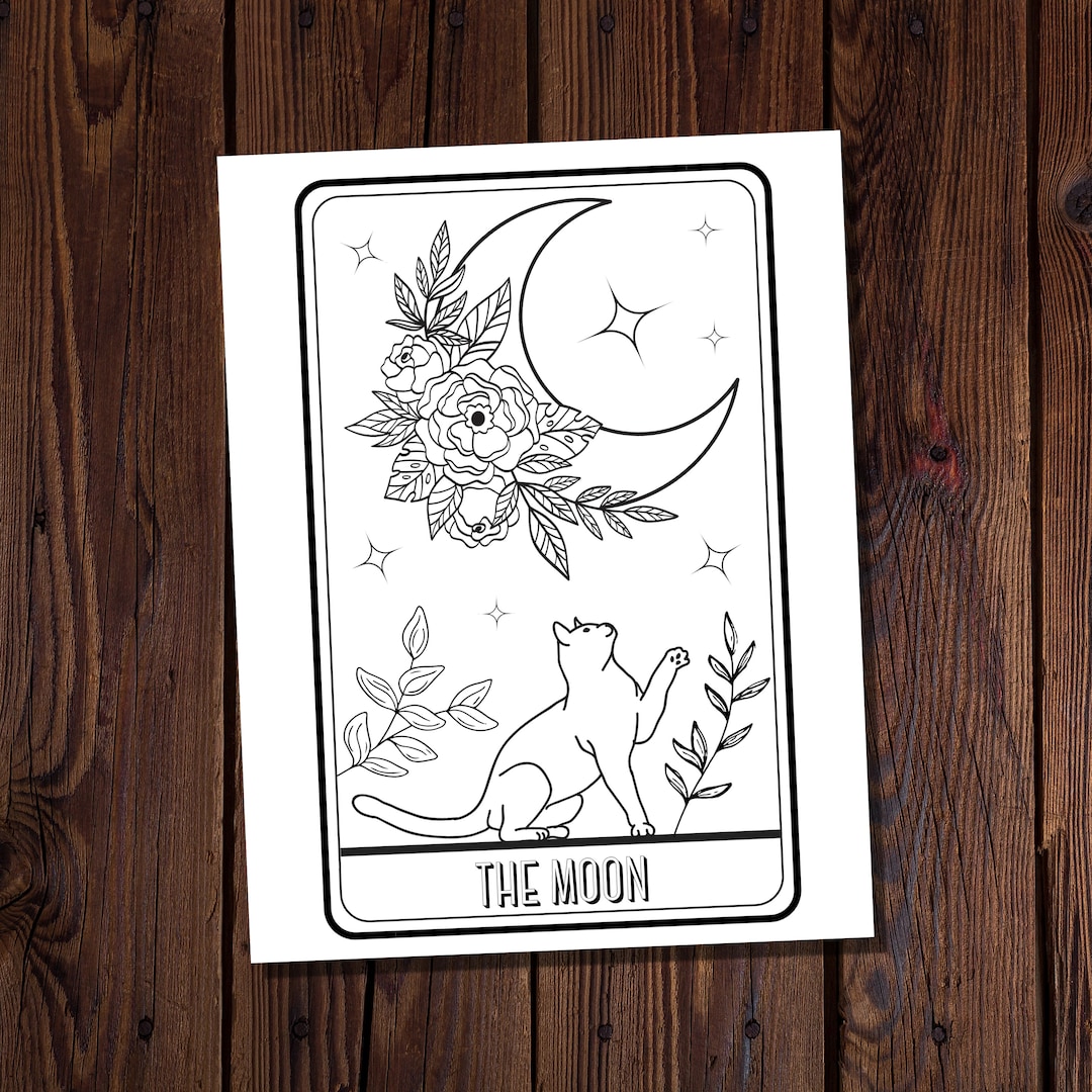 The Moon Tarot Card Coloring Page-the Moon Coloring Page-tarot Coloring ...