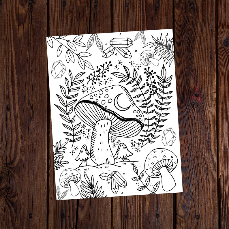 Magic Mushroom Printable Coloring Page- Magical Coloring Page- Witchy Coloring Page- Printable Coloring Page- All Ages Coloring Page 