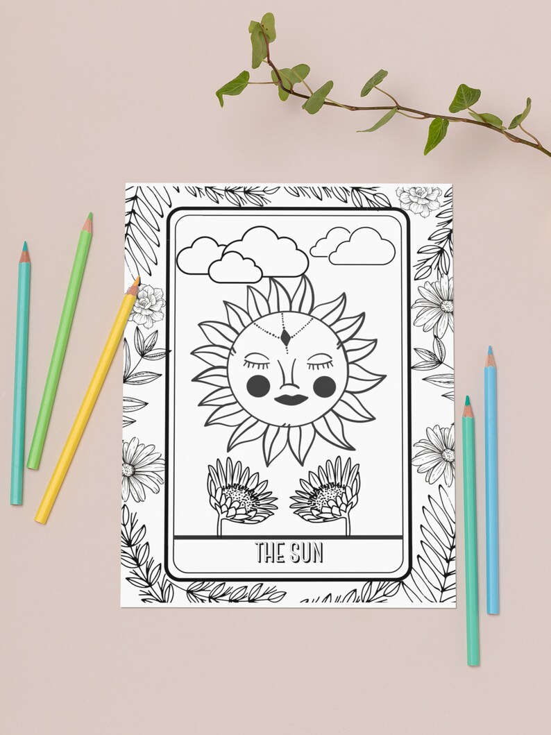 The Sun Tarot Card Coloring Page Spiritual Digital All - Etsy