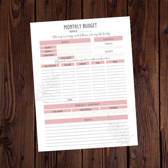 Monthly Budget Sheet With Money Affirmations-Monthly Budget Spread-Finance Tracker-Magical Budget Planner-Witchy Budget Planner