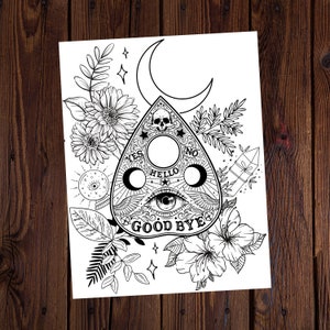 Planchette-Planchette Coloring Page-Witchy Coloring Page-Magical Coloring Page-All Ages Coloring-Magic Coloring Page-Spiritual Coloring Page