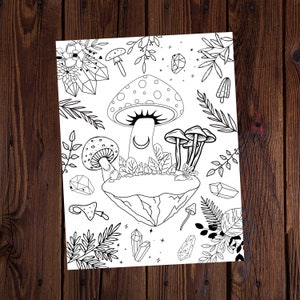 For the Love of Mushrooms-Printable Coloring Page-Mushroom Coloring Page-Magic Coloring Page-Crystal Coloring Page-Shroom-Witchy Coloring