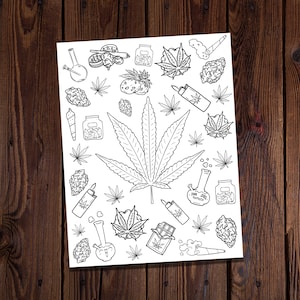 Stoner Things Coloring Page- Marijuana Coloring Page- Witchy Coloring Page- Psychedelic Coloring Page-Adult Coloring Page-Magical Coloring