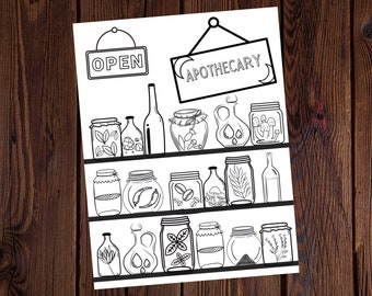 Apothecary Coloring Page- Spiritual - Digital - All Ages Coloring Pages- Adult Coloring- Printable Coloring Page- Magical- Apothecary-