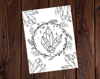 Kolorowanka do druku Crystal Magic-Magiczna kolorowanka-Witchy kolorowanka-Drukowalna kolorowanka-Kolorowanka dla wszystkich grup wiekowych