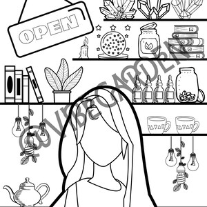Metaphysical Shop Printable Coloring Page- Magical Coloring Page- Witchy Coloring Page- Printable Coloring Page- All Ages Coloring Page image 2
