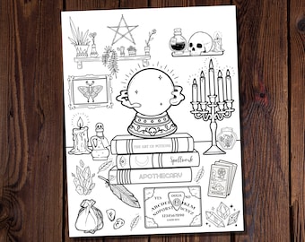 The Art of Potions Coloring Page-Crystal Ball-Ouija Board Coloring-Potions-Divination Coloring-Witchy Coloring Sheet-Magic Coloring-Tarot